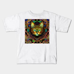 Cat Art Nouveau Psychedelic Rainbow Jewelry Kids T-Shirt